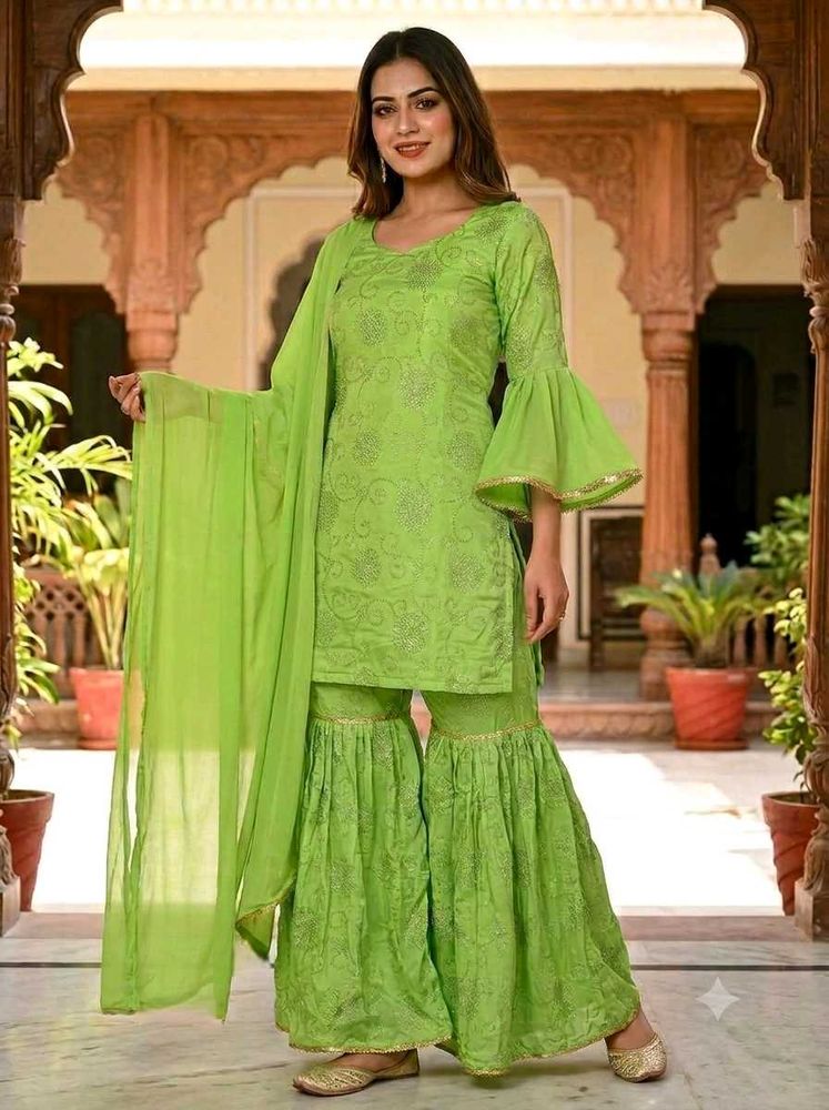 Vibrant Green Kurta Set with Garara