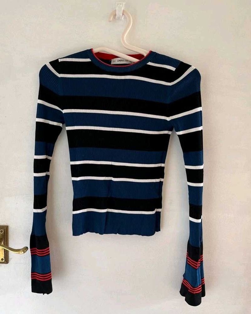 Zara Striped Bell Sleeve Top