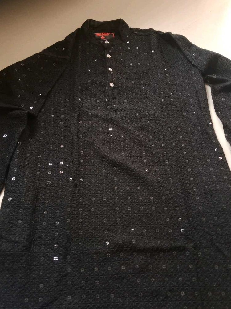 Men's Black Sequin Kurta