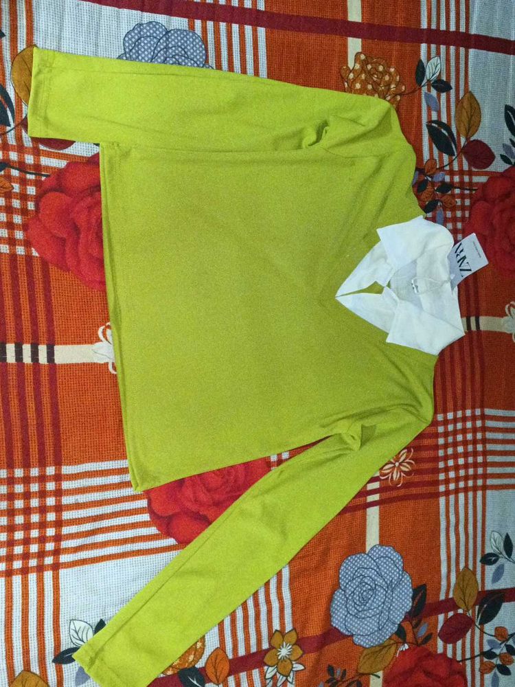 Lime Green Long Sleeve Top with Collar very new to