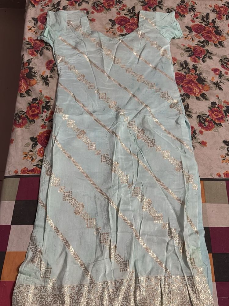Light Blue Kurta with Gold Print