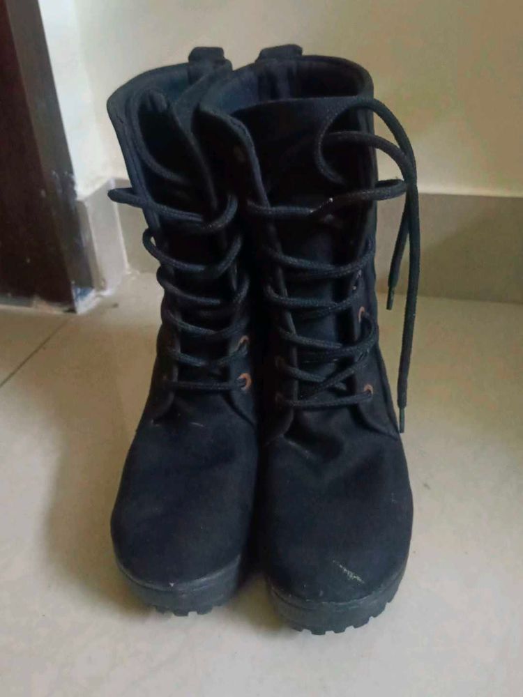 Black Lace-Up Combat Boots