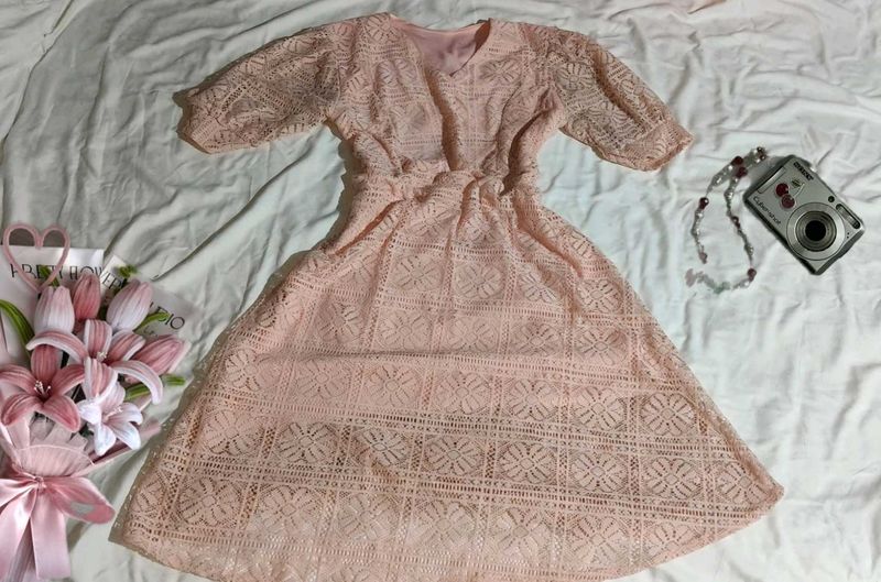 Chic Lace Dress with Belt