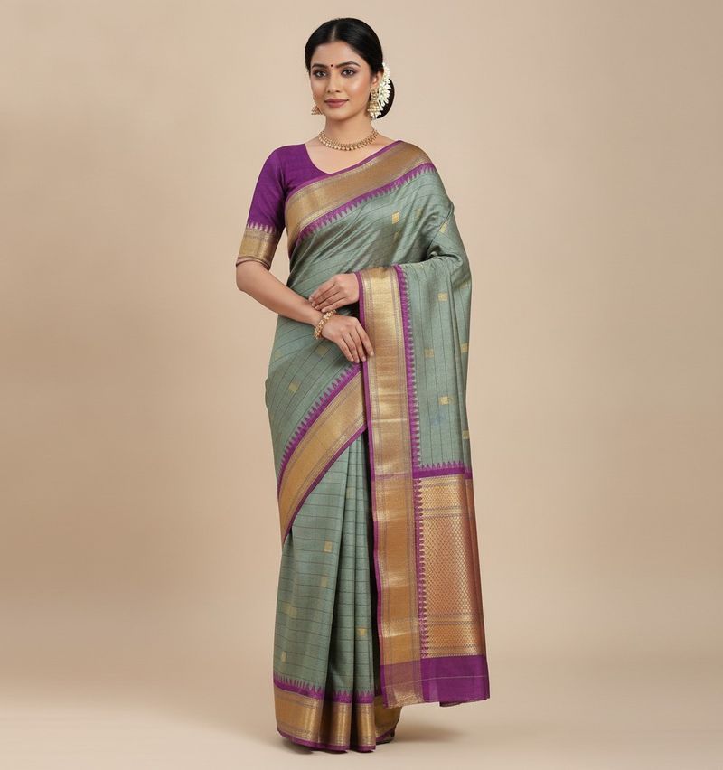 New Elegant Grey with Majenta Silk Saree