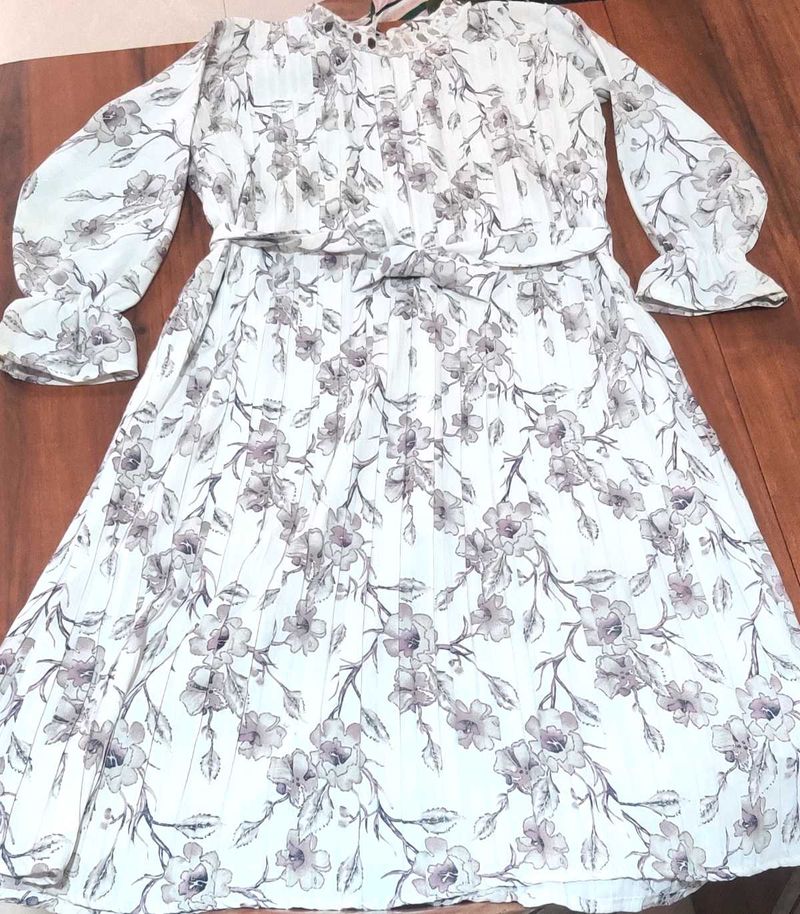 Pleated Floral Midi Dress