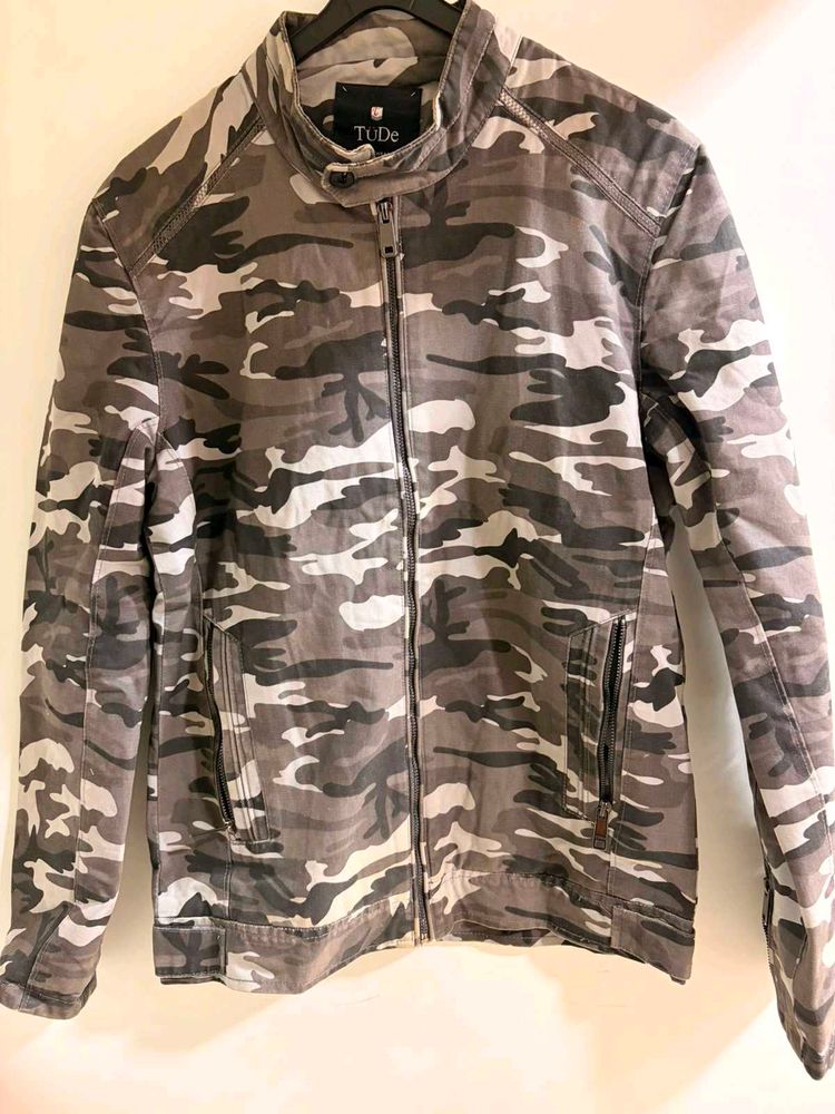 TuDe Grey Camouflage Cotton Jacket | Full Zip Casu