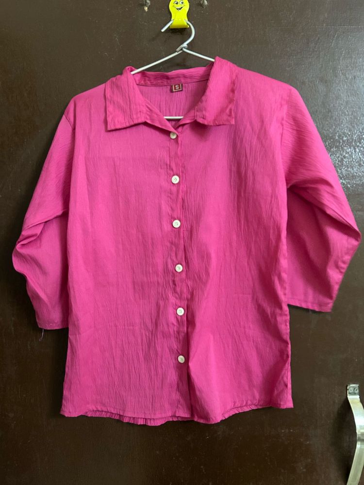 Pink Button-Down 3/4 Sleeve Shirt