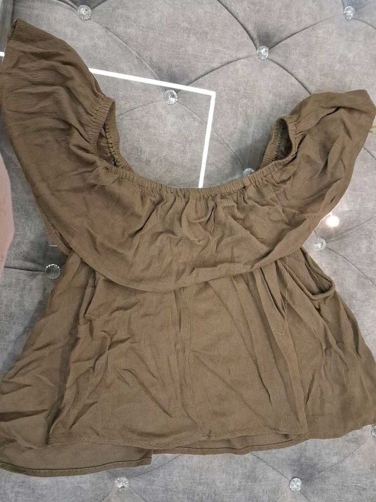 Olive Green Off-the-Shoulder Top