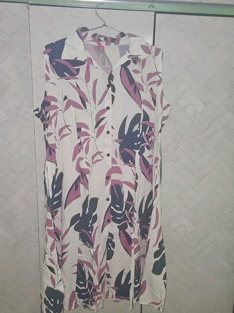 Stylish Leaf Print Button-Up kurti Dress and tunic