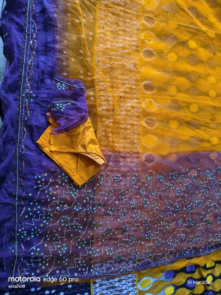 Beautiful orange &amp; Purple Saree with Blouse