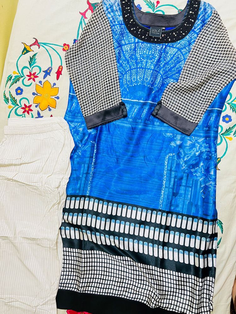Vibrant Blue Printed Kurta with Trousers