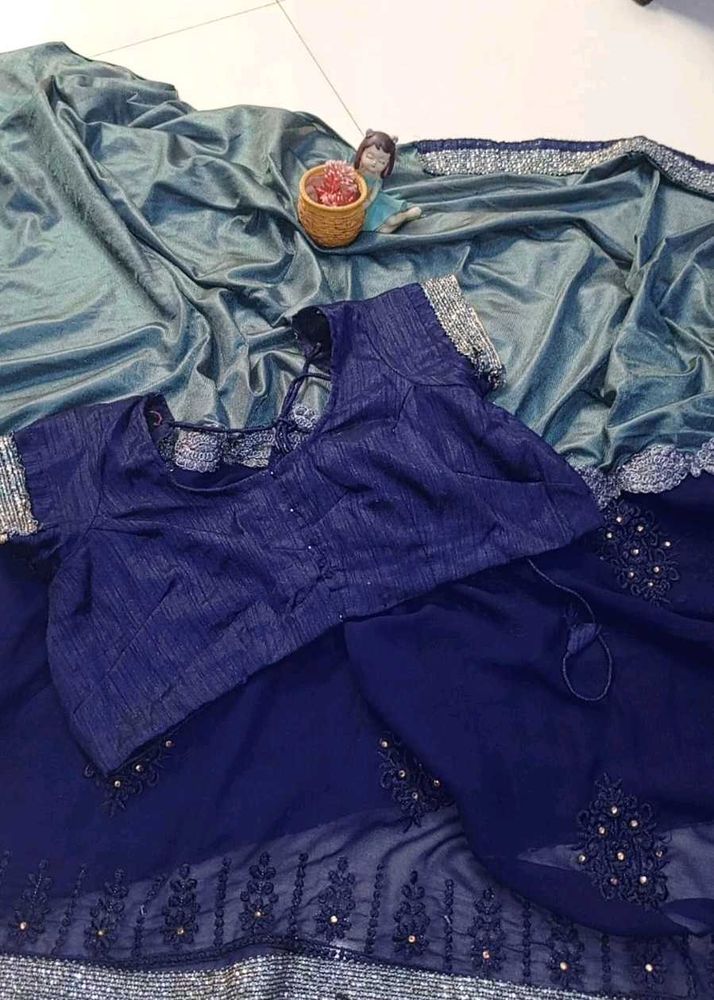 Elegant Navy Blue Saree with Embellishments