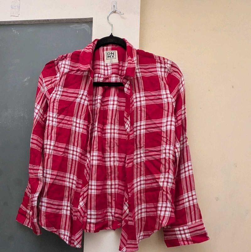 Red Plaid Button-Up Shirt