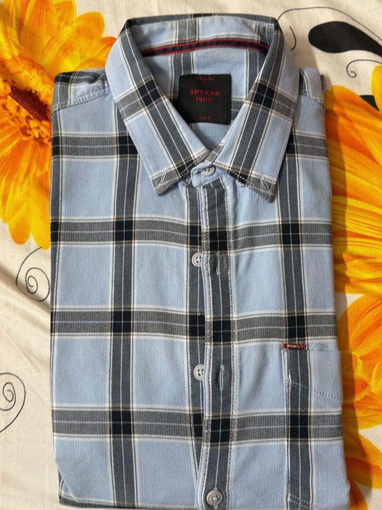 Spykar Men's Blue Plaid Button-Up Shirt