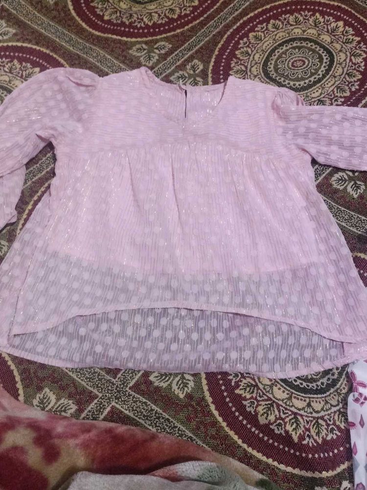 Sheer Pink Kurta Top with Polka Dots