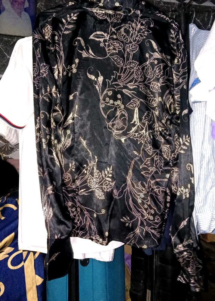 Black Floral Print Kurta