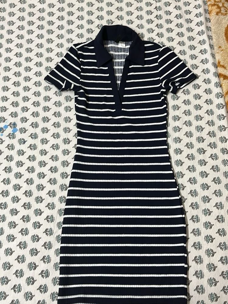 Striped Polo Neck Mini Dress