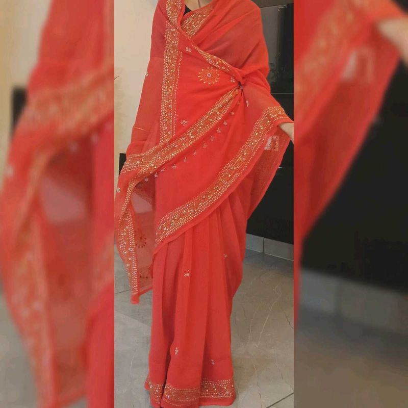 Beautiful rose pink Embroidered Saree🩷