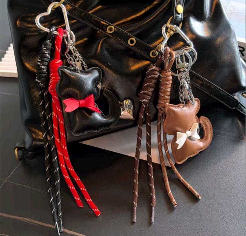 Leather Cat braided Keychain Set with accessories