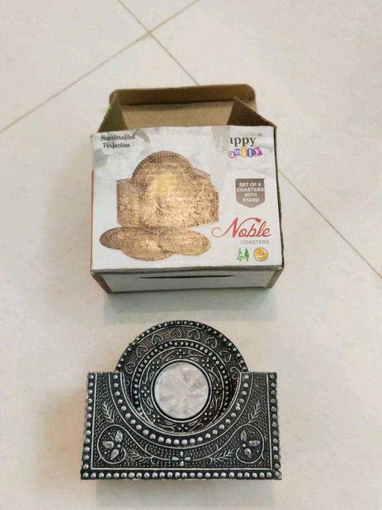 6 Tea Coasters Set with Stand