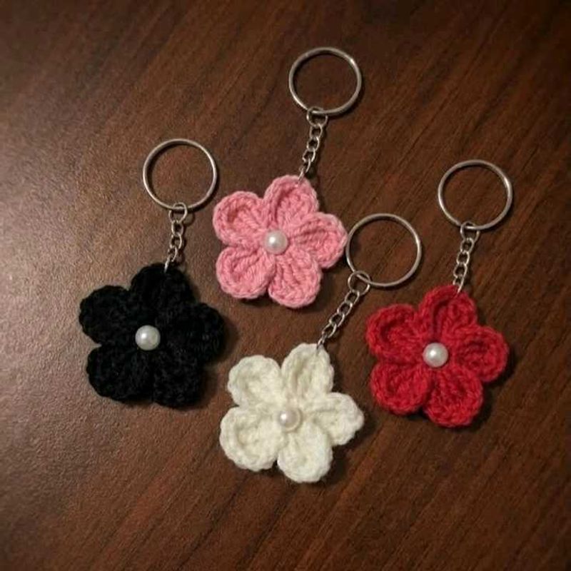 Handmade Crocheted Flower Keychains 4