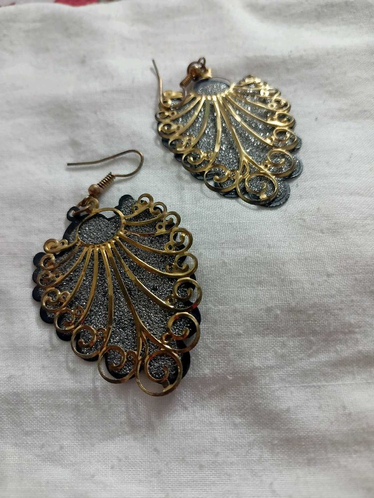 Statement Earrings - Gold &amp; Dark Grey