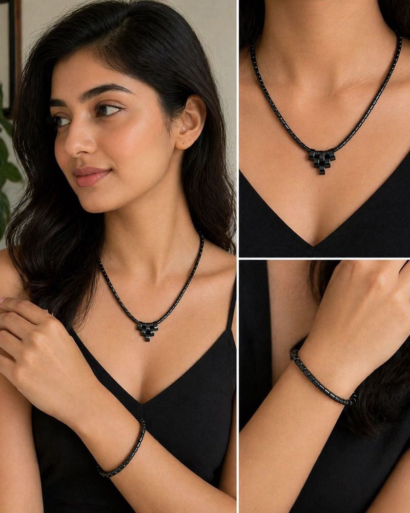Black Beaded Necklace &amp; Bracelet Set 🖤| Sleek