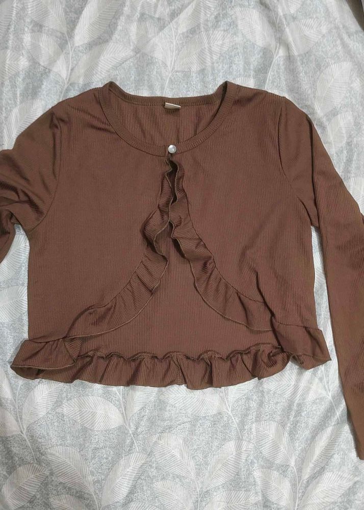Brown Ruffle Cardigan
