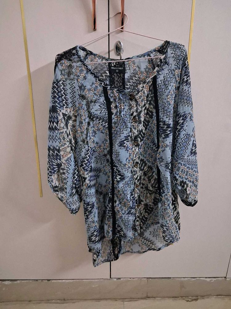 Blue Printed Boho Tunic Top