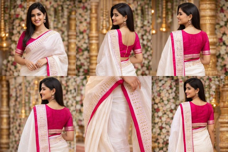 Elegant White &amp; Pink Saree unused