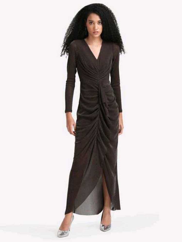 Brown Kazo Ruched Maxi Dress
