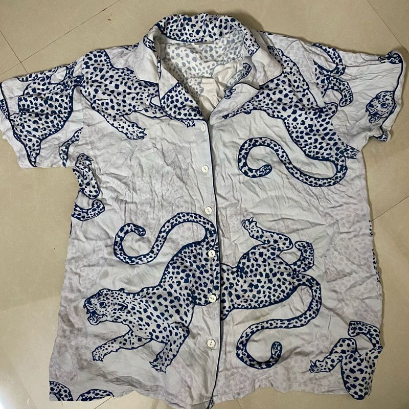 Leopard Print Button-Up nightwear/shirt