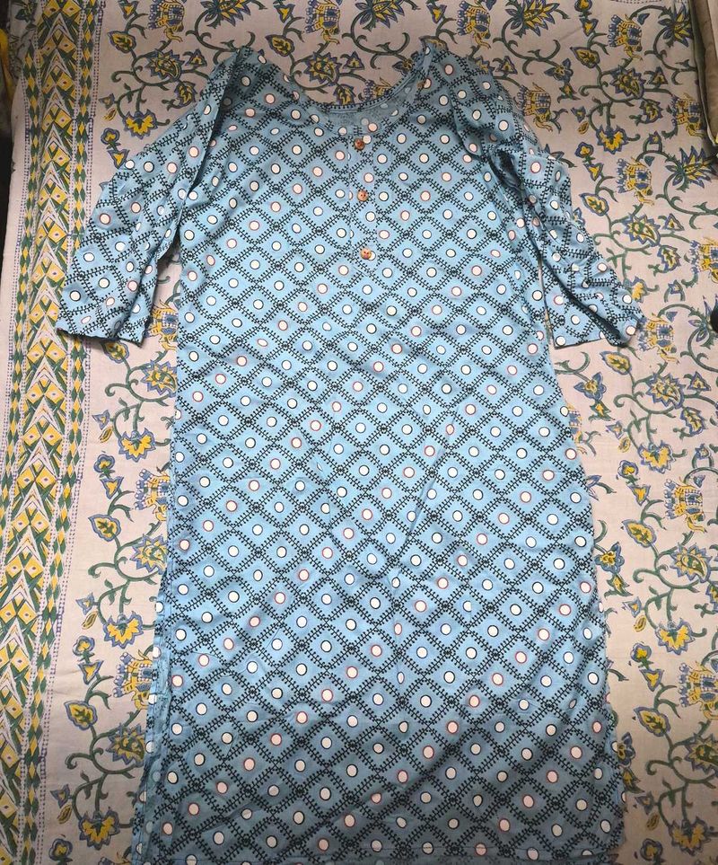 Blue Printed Cotton Kurta