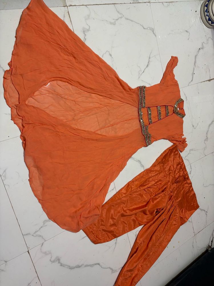 Orange   stylish mirror work dress