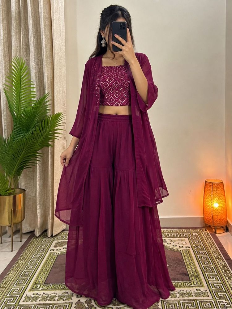 Elegant Purple Sharara Set with Jacket