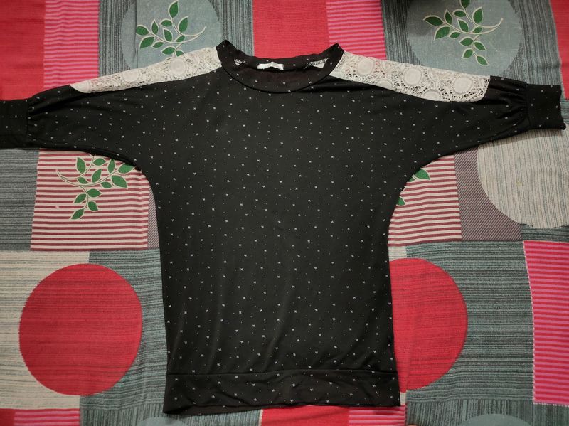 Black Balloon Top(Stretchable ) With Net Sleeves