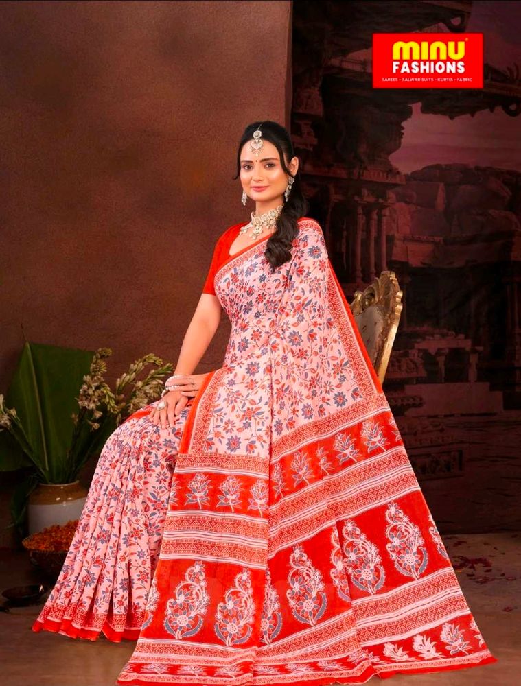 Elegant Pink &amp; Red Floral Saree