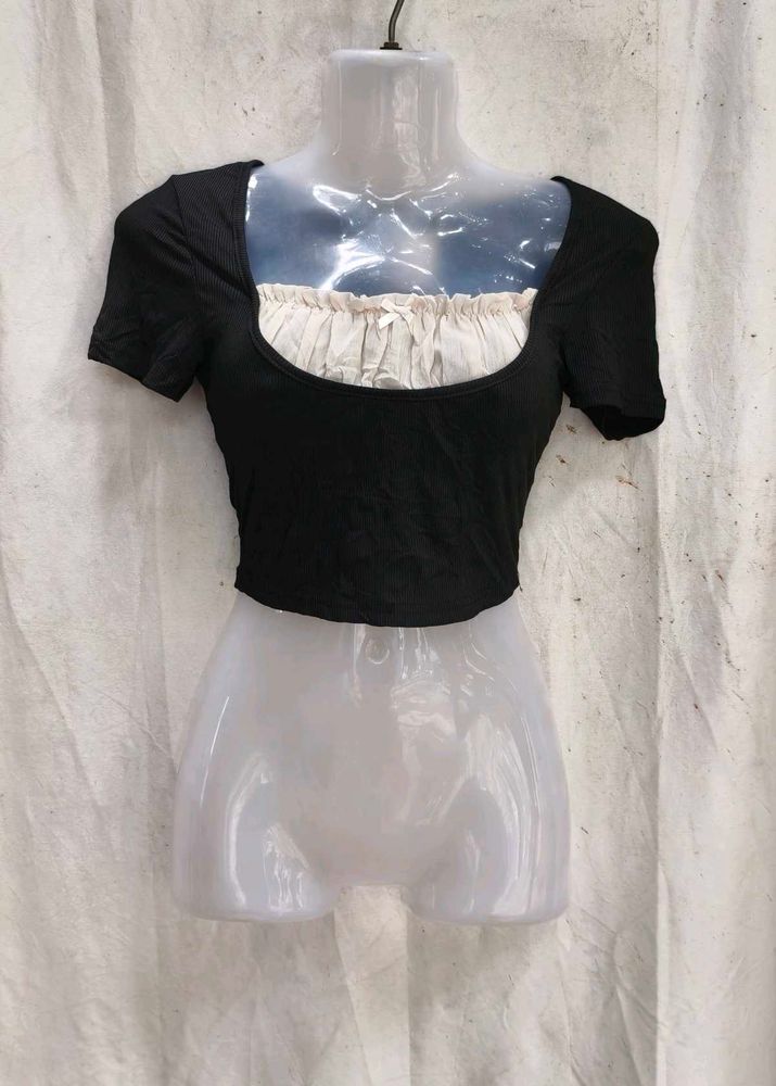 26238. Chic Black Puff Sleeve Square Neck Top