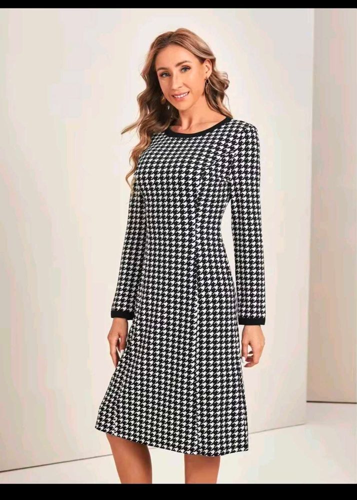 SHEIN Emery Rose Black &amp; White Houndstooth Dress