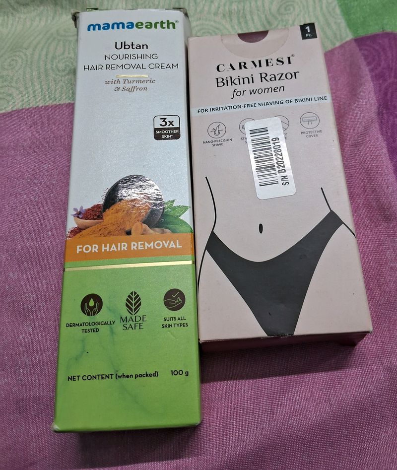 Mamaearth Hair Removal Cream &amp;Carmesi Bikini Razor