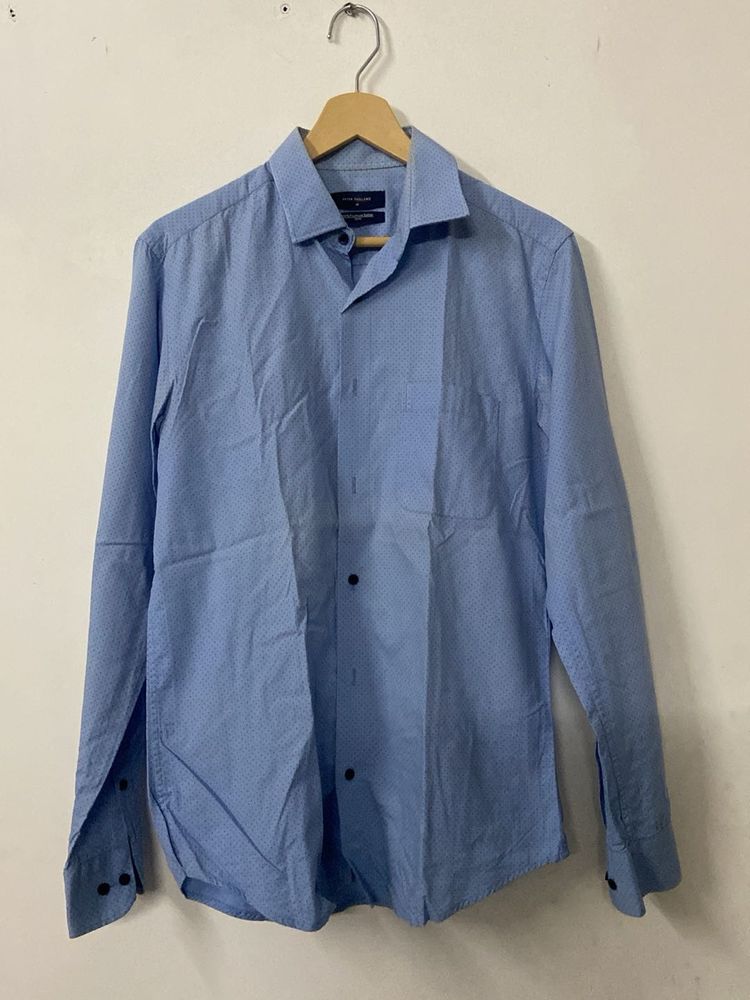 Men's Blue Patterned Dress Shirt