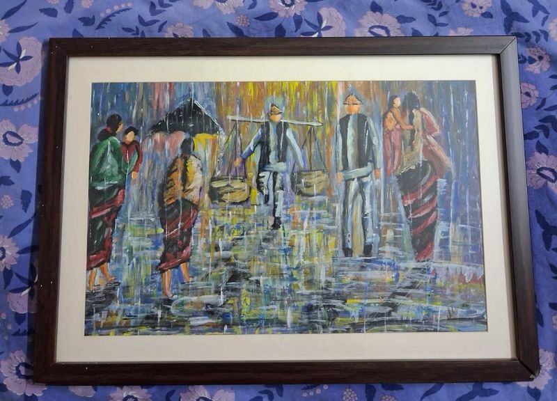 Hand painted Framed Painting of Market Scene
