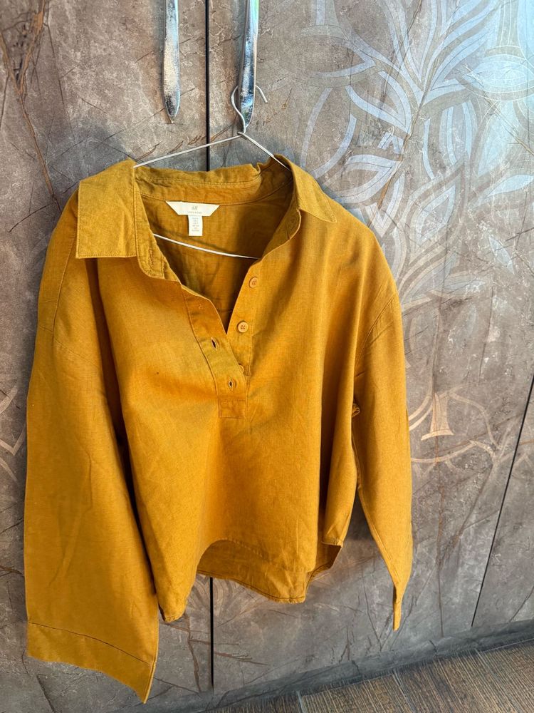 H&amp;m Mustard  Collared Long Sleeve Top