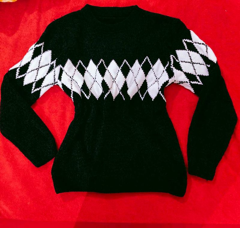 Black Argyle Knit Sweater
