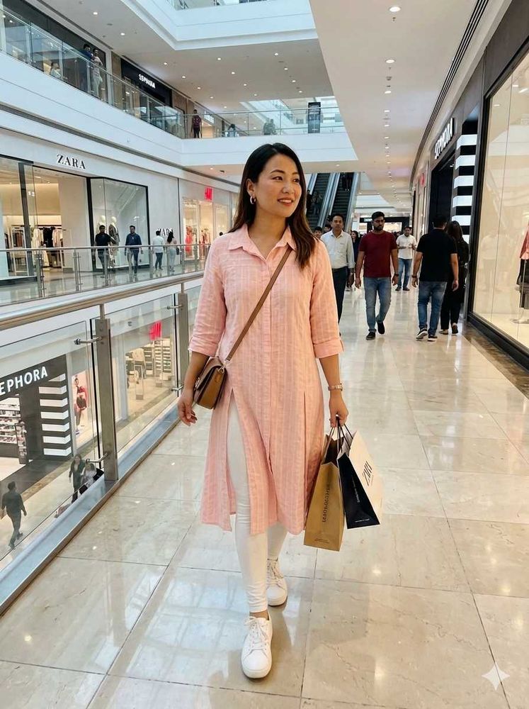 Classic Collar Design Peach Pink Kurti