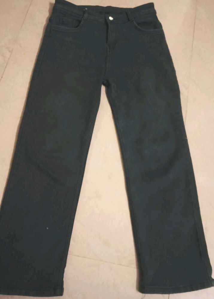 Greenish grey Wide Leg Jeans