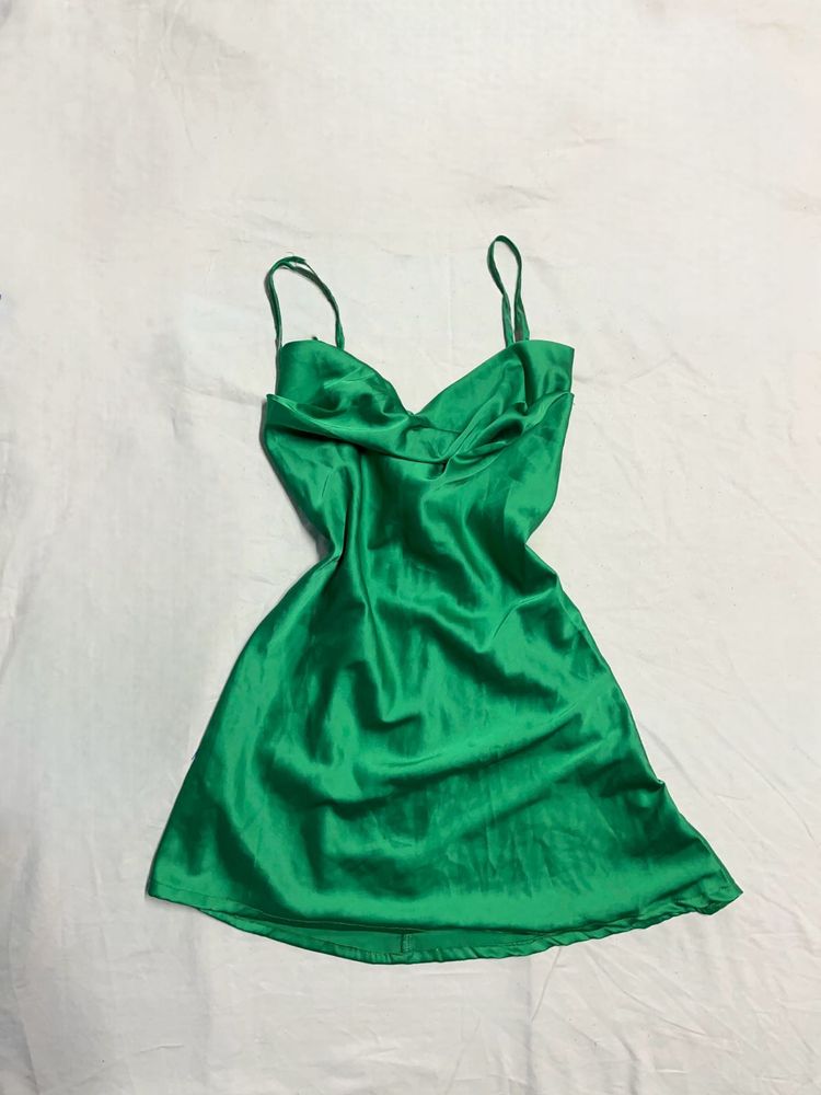 gorgeous green satin dress