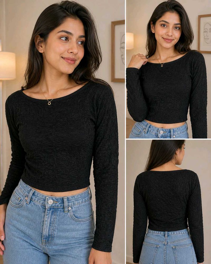 Black Long Sleeve Crop Top (slightly negotiable)💥