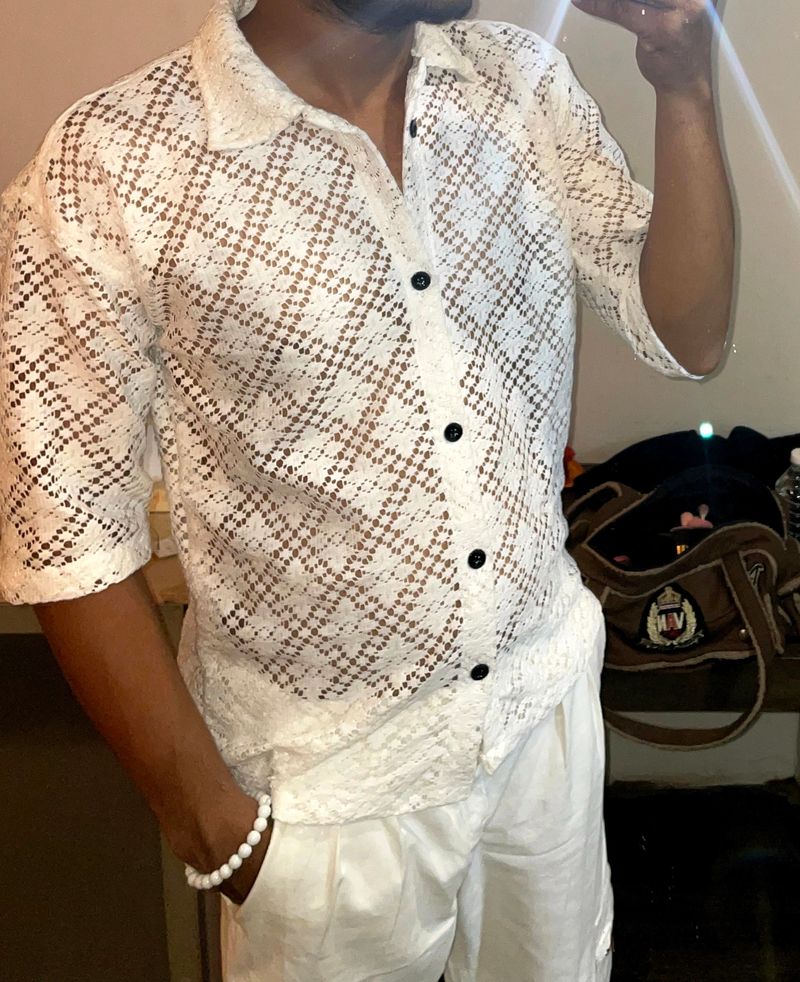 Trendy Combo Net White Shirt For Men &amp; Neck Pi