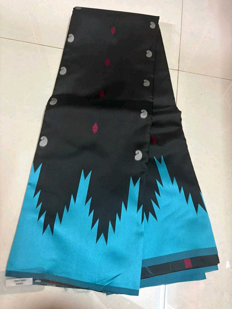 Black Saree with Blue Border